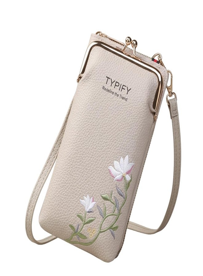 TYPIFY Women’s Sling Bag - Stylish PU Leather Crossbody Bag with Floral Embroidery | Adjustable Strap | Mobile Pouch for Casual, Travel, Shopping & Party Use | Gift for Her (Beige) - Image 1